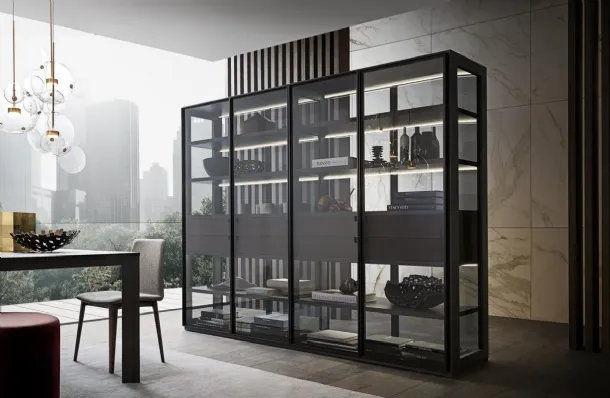 Flexus bookcase composition 12 in wood and glass by Giellesse