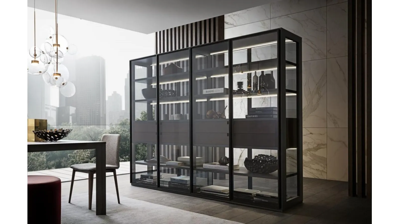 Flexus bookcase composition 12 in wood and glass by Giellesse