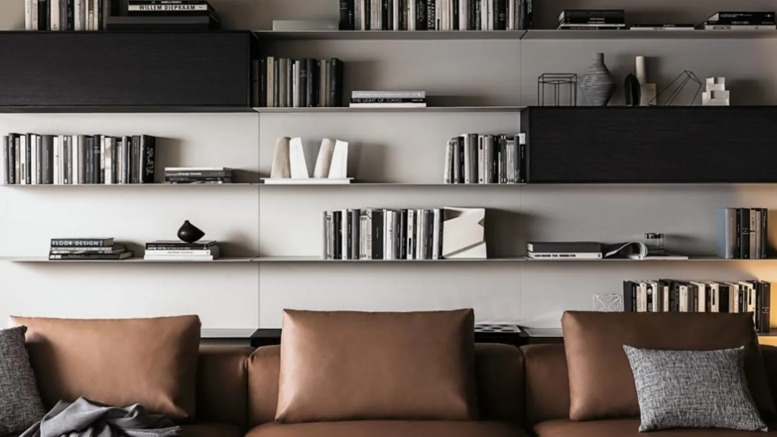 Frame composition 03 bookcase in wood and matte lacquer by Giellesse