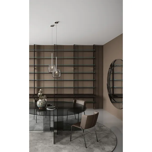 Modern Hemingway bookcase in solid wood with glass shelves by Tonelli