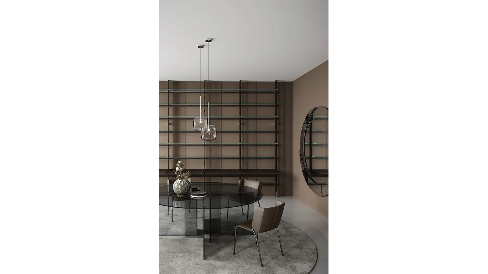 Modern Hemingway bookcase in solid wood with glass shelves by Tonelli