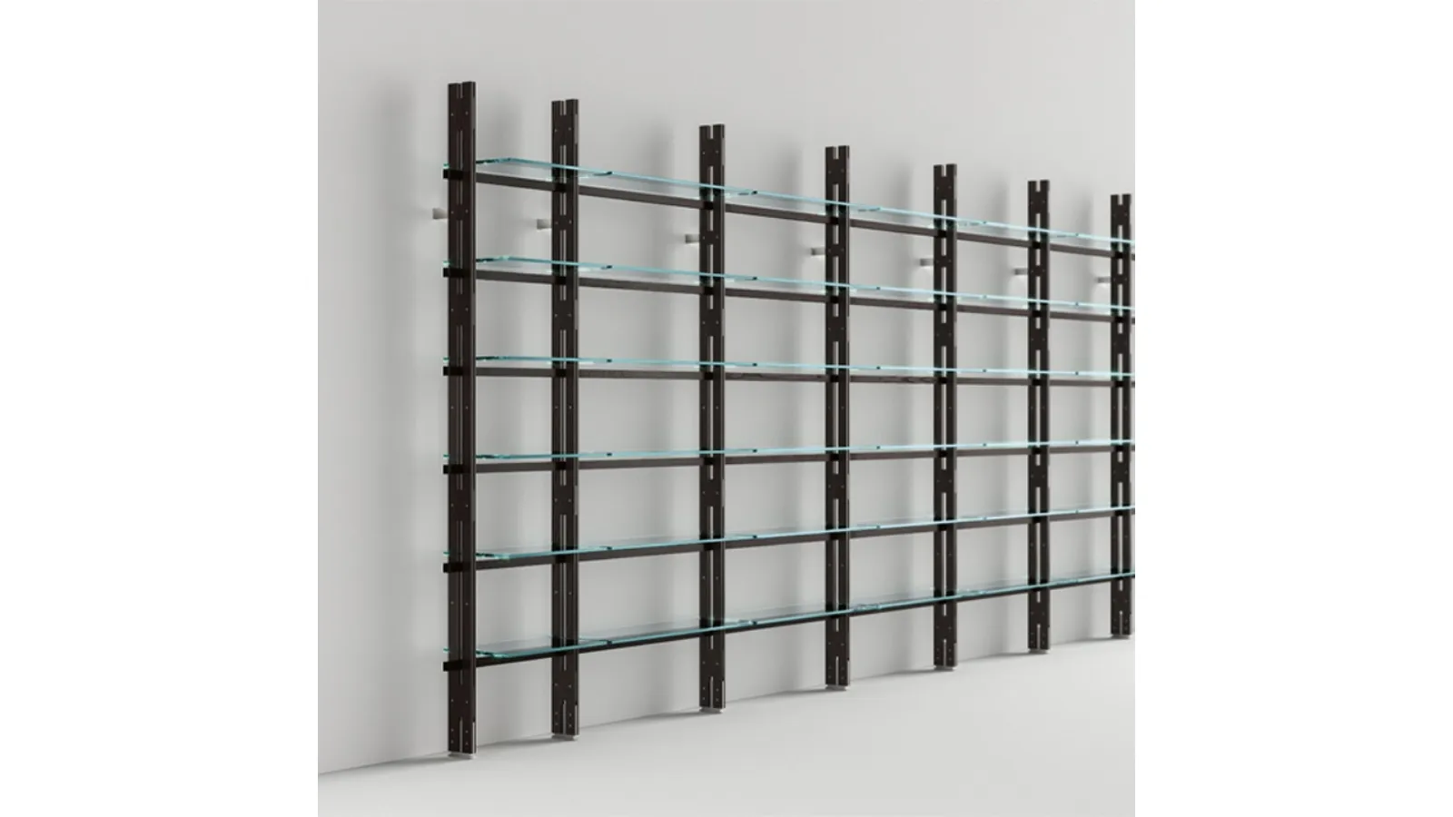 Modern Hemingway bookcase in solid wood with glass shelves by Tonelli