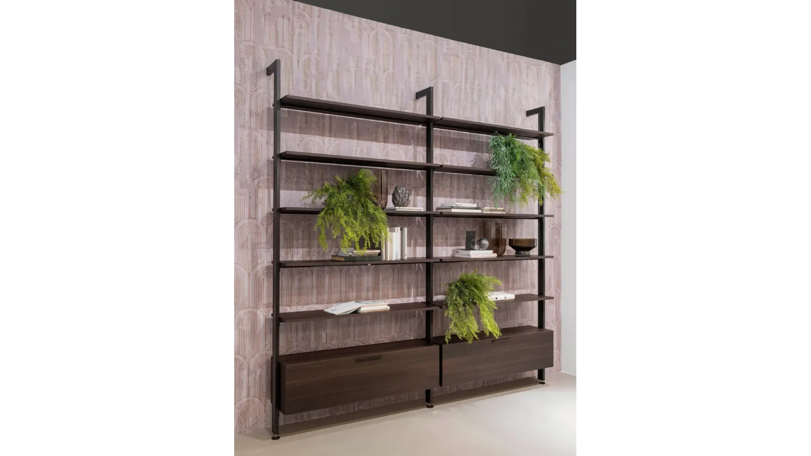 Karin wall-mounted bookshelf in aluminum and wood by Doal