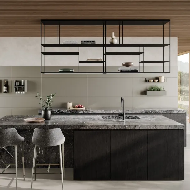 Levia Kitchen suspended bookshelf in painted metal by Ronda Design