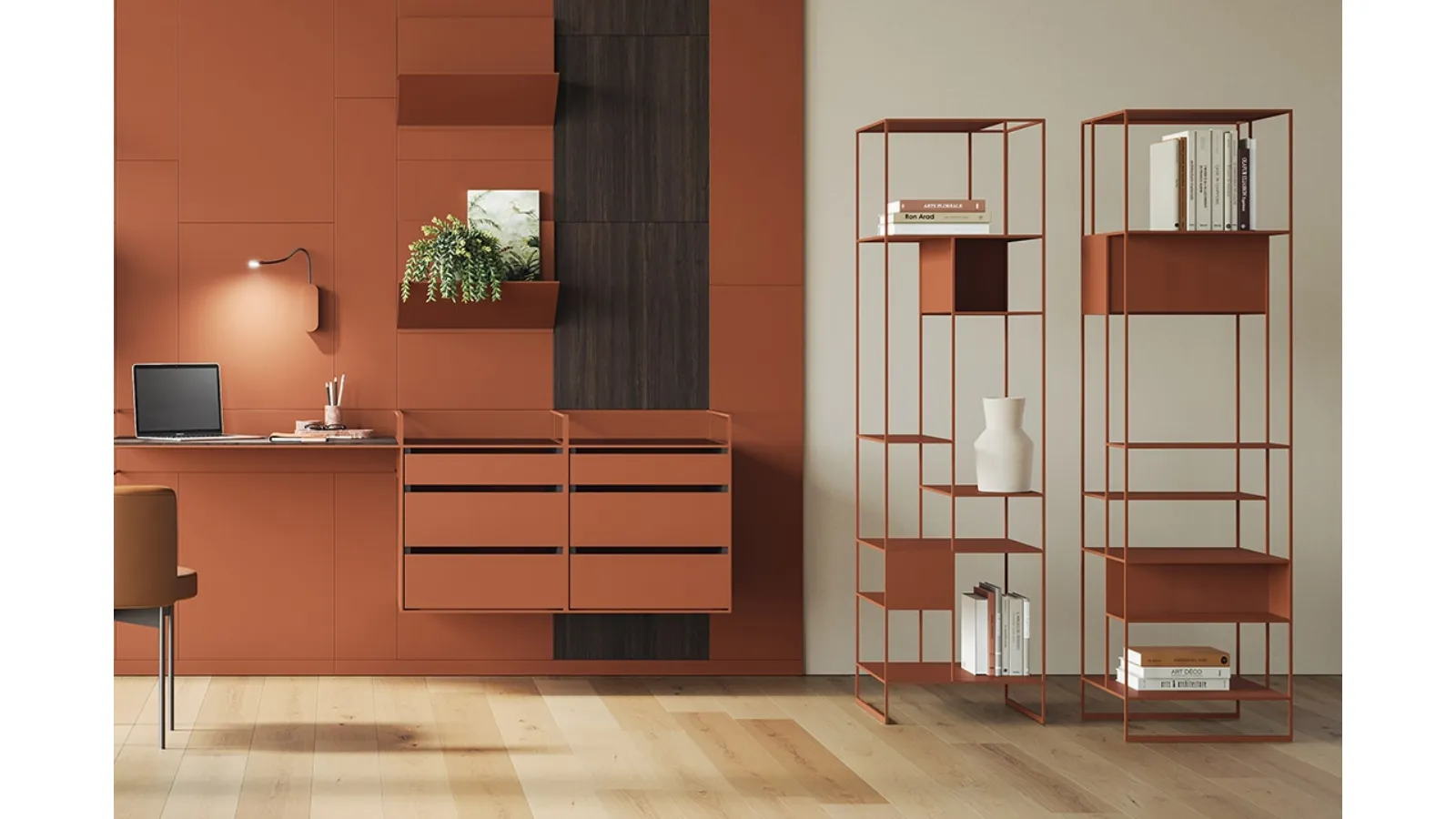 Freestanding bookshelf Levia Stand in painted metal by Ronda Design