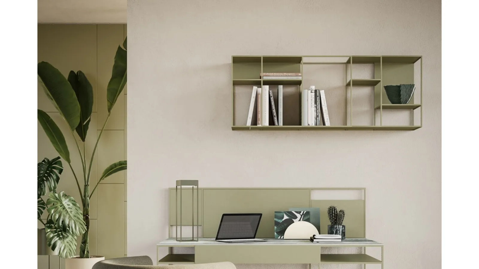 Levia Wall suspended bookshelf in painted metal by Ronda Design