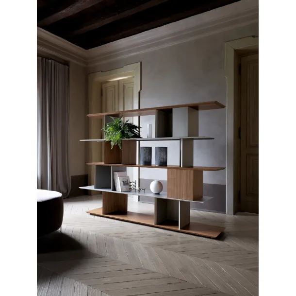Modular magnetic wooden and painted metal partition bookshelf Libera 45 by Ronda Design