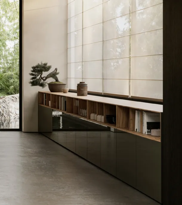 LT40 Bookcase in glossy lacquer and Lema wood