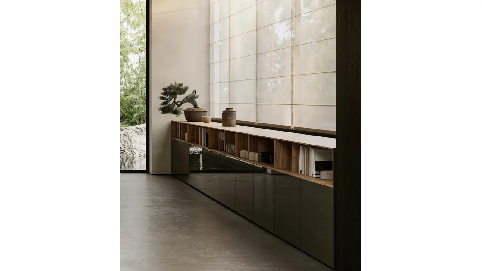 LT40 Bookcase in glossy lacquer and Lema wood