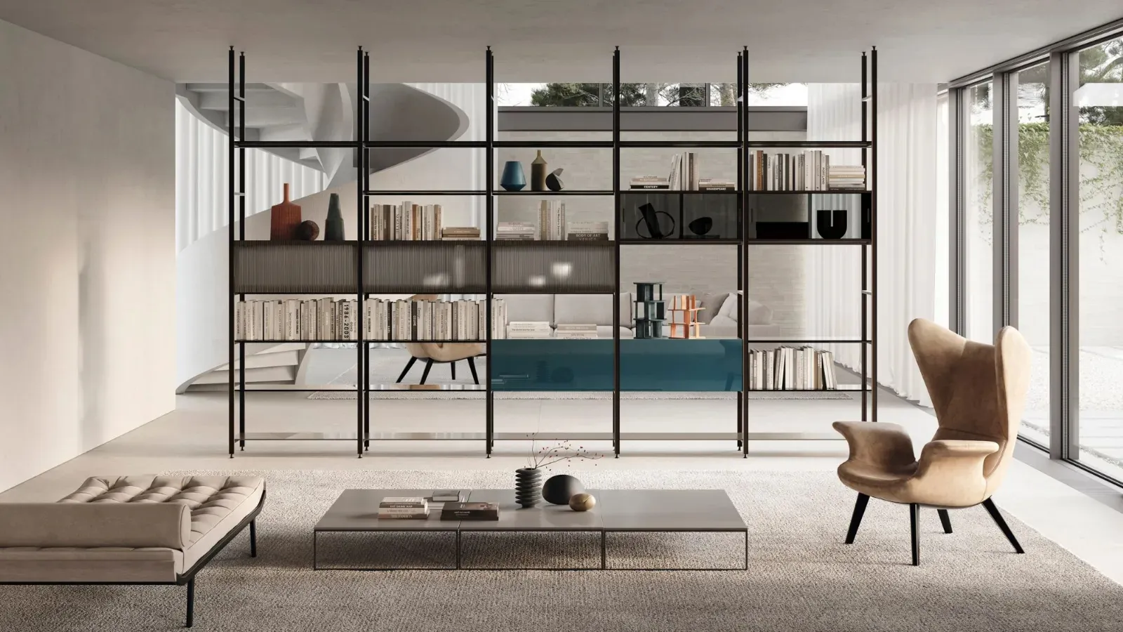 Doal ceiling-mounted partition bookshelf Mida