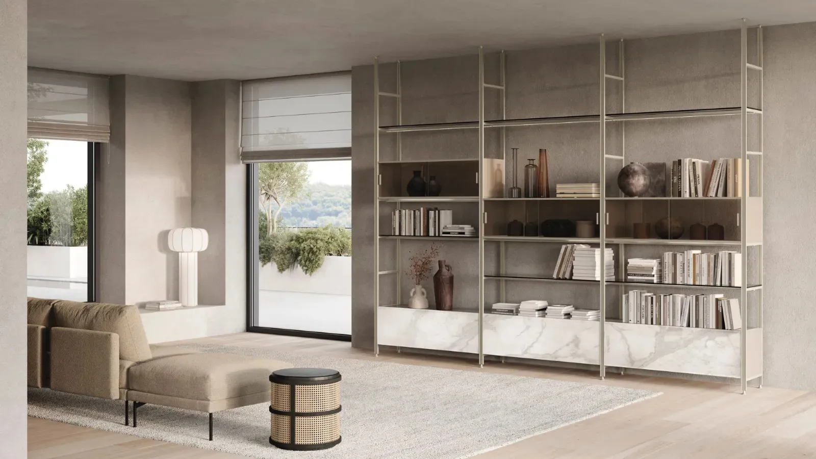 Doal ceiling-mounted Mida bookshelf