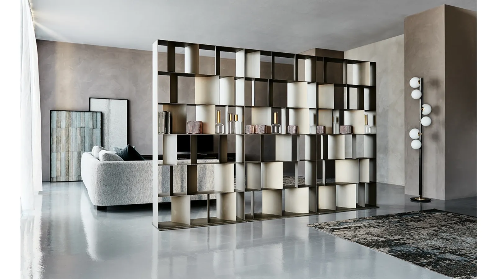 Nautilus embossed steel partition bookcase by Cattelan Italia