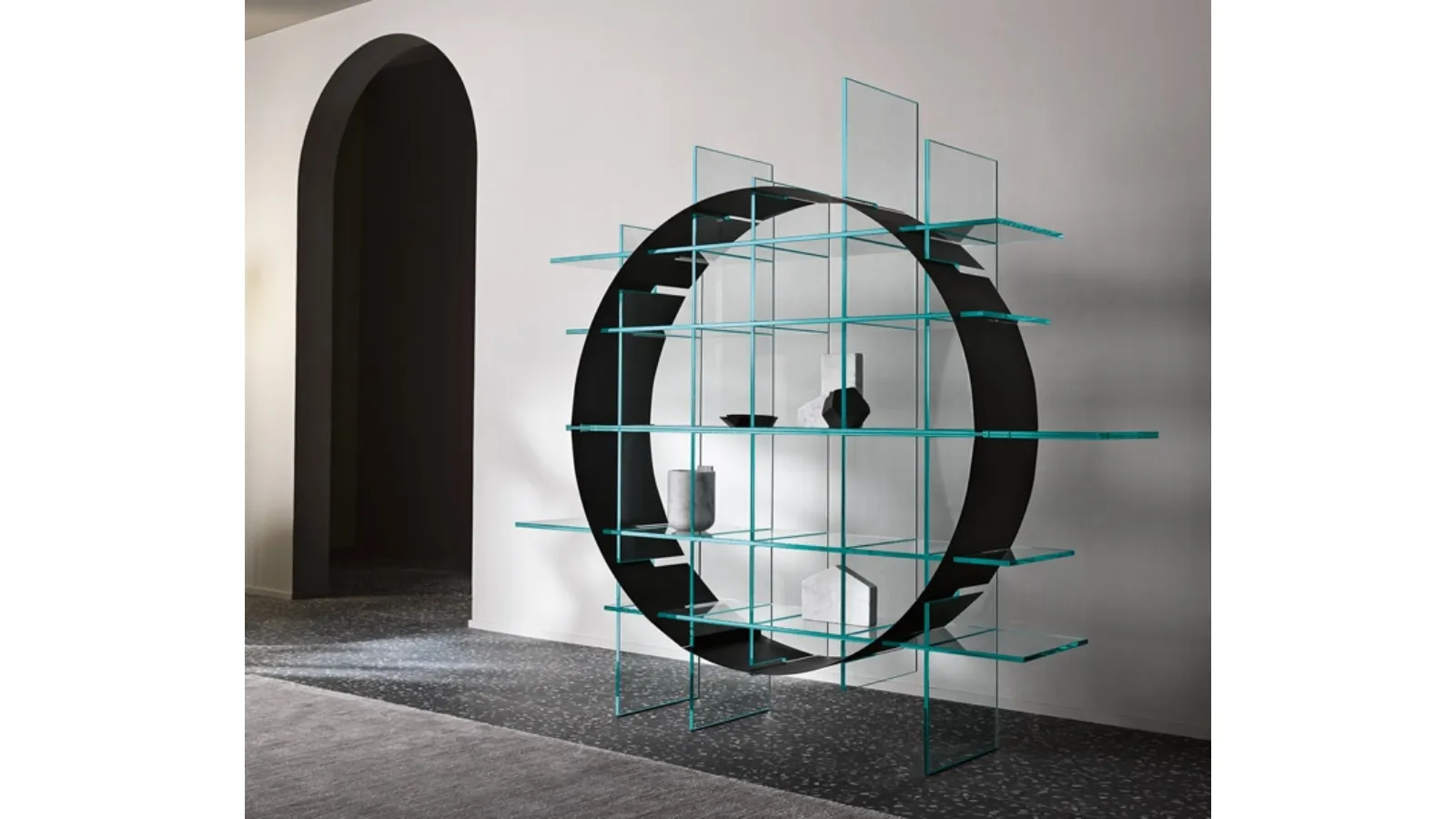 Paradigma bookcase in glass and metal by Tonelli