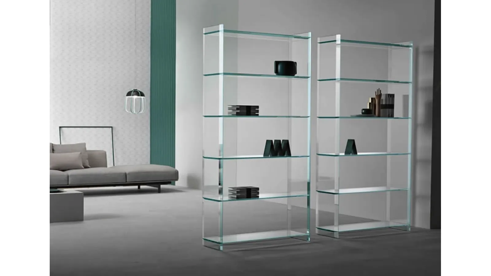 Quiller beveled glass partition bookshelf by Tonelli