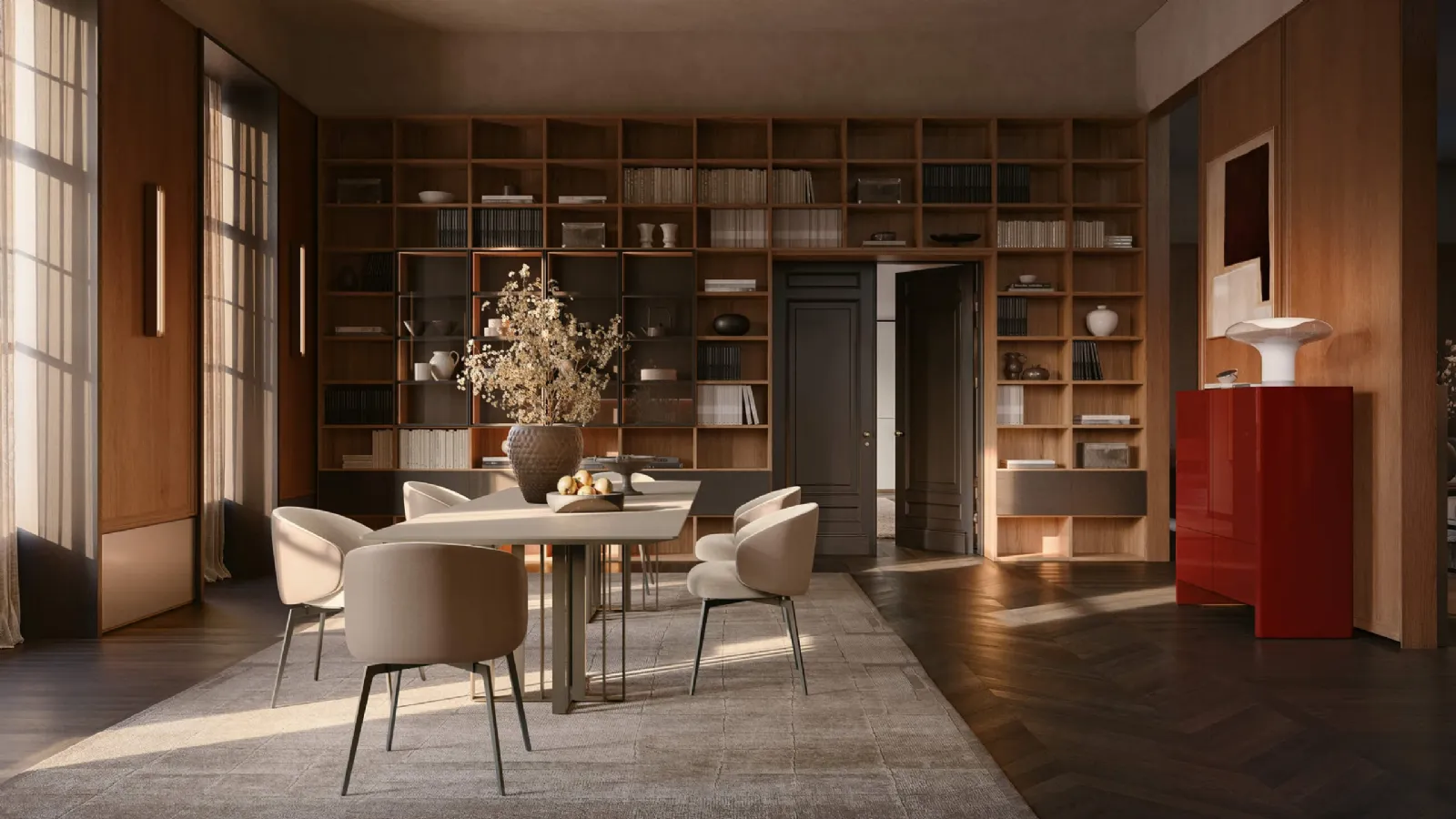 Selecta wall-mounted bookshelf in wood and lacquered finish by Lema