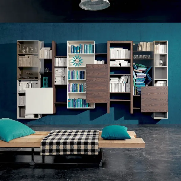 Side 15 bookcase in rust elm finish, lacquered winter and pumice by Fimar