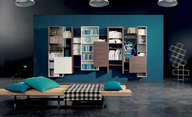 Side 15 bookcase in rust elm finish, lacquered winter and pumice by Fimar