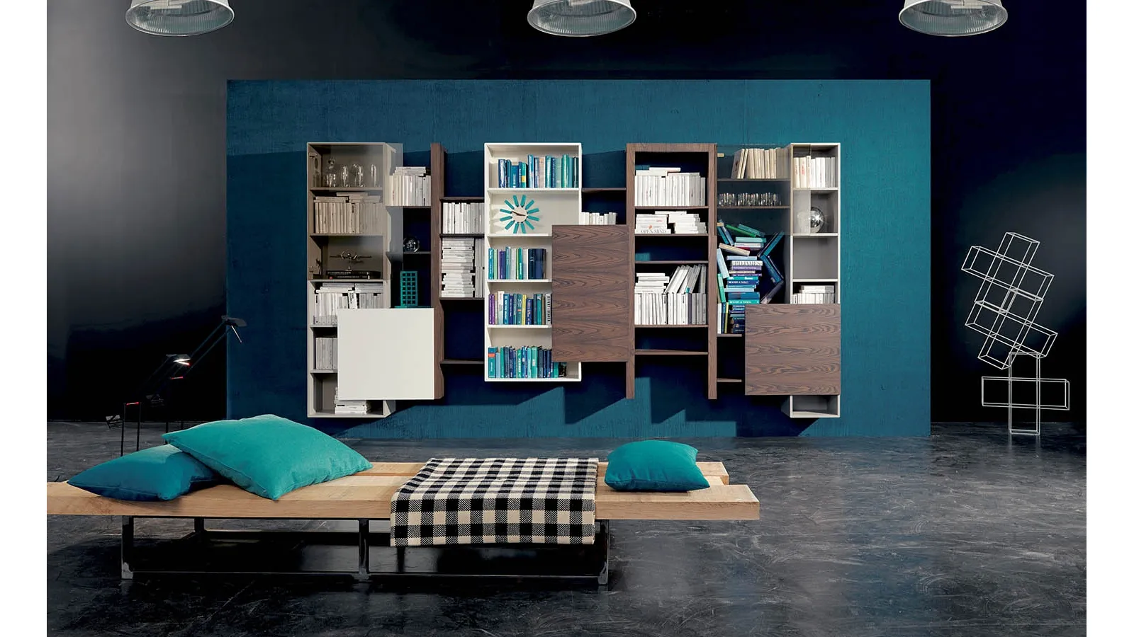 Side 15 bookcase in rust elm finish, lacquered winter and pumice by Fimar