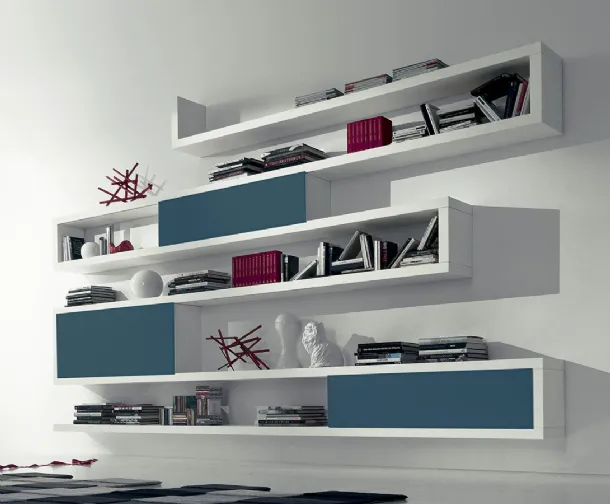 Wall-mounted bookcase in lacquered winter oak with sliding frosted lacquered Avio Side 18 doors by Fimar