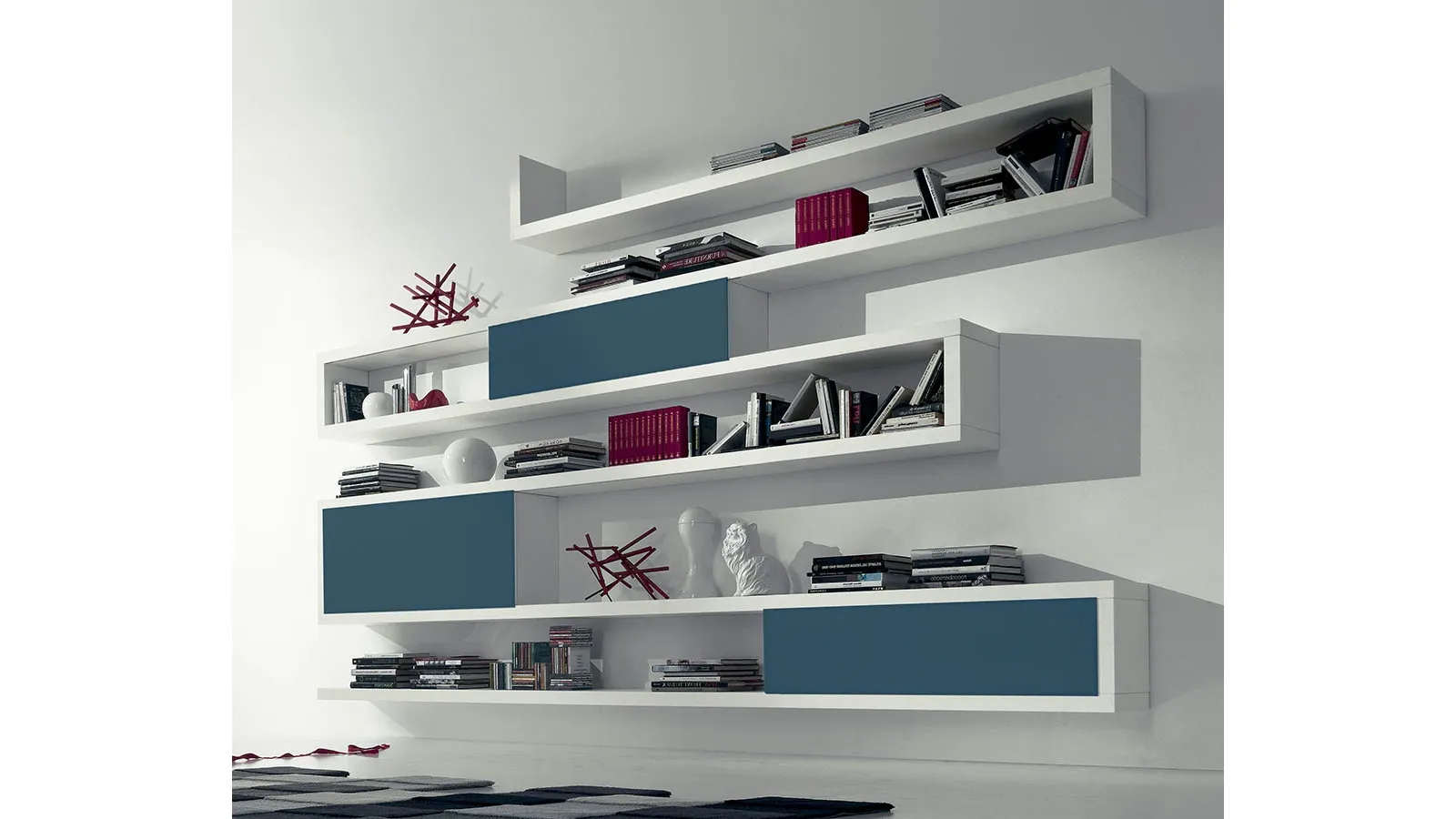 Wall-mounted bookcase in lacquered winter oak with sliding frosted lacquered Avio Side 18 doors by Fimar