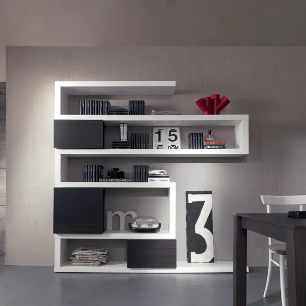 Side 19 Bookcase in Winter Lacquer with Brown Oak Storage Units by Fimar