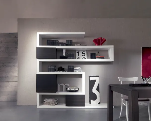 Side 19 Bookcase in Winter Lacquer with Brown Oak Storage Units by Fimar
