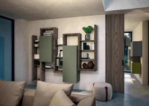 Suspended bookcase Side CF 034 in wood and matte lacquer by Fimar
