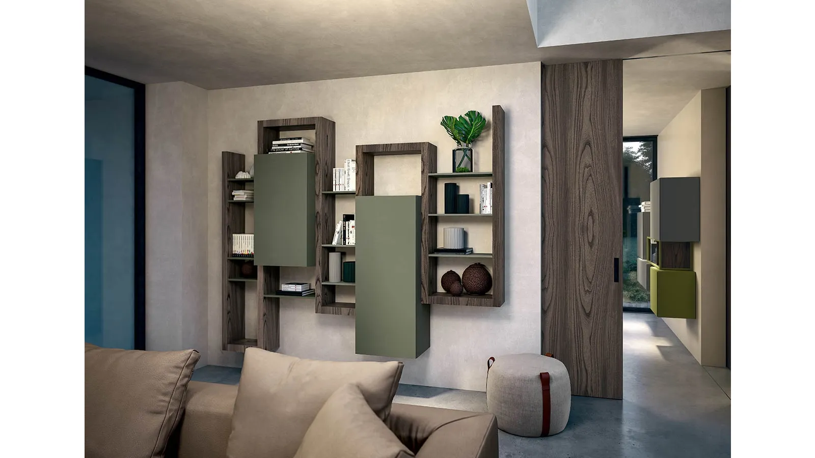 Suspended bookcase Side CF 034 in wood and matte lacquer by Fimar