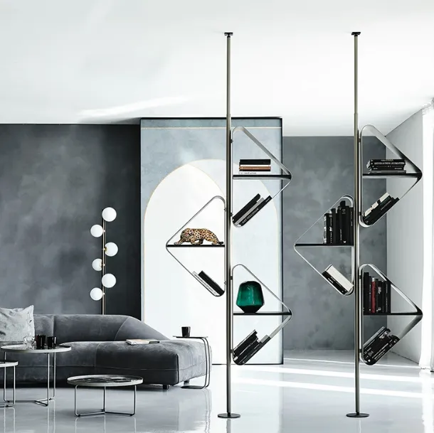 Metal room divider bookshelf with wooden shelves Spinnaker by Cattelan Italia