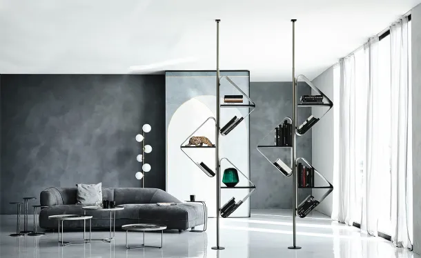Metal room divider bookshelf with wooden shelves Spinnaker by Cattelan Italia