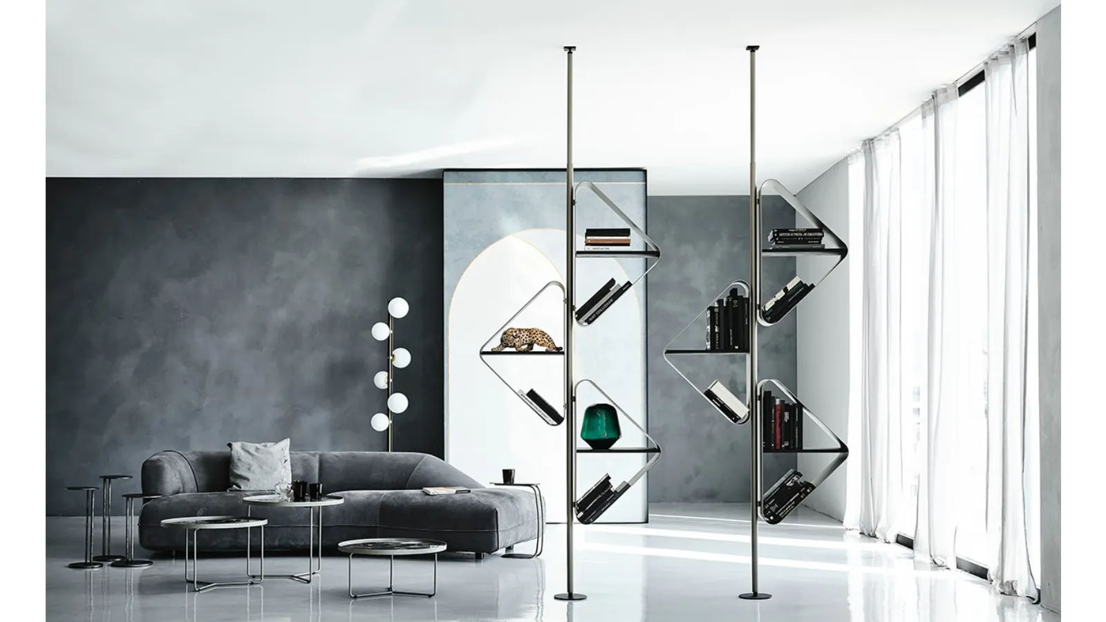 Metal room divider bookshelf with wooden shelves Spinnaker by Cattelan Italia