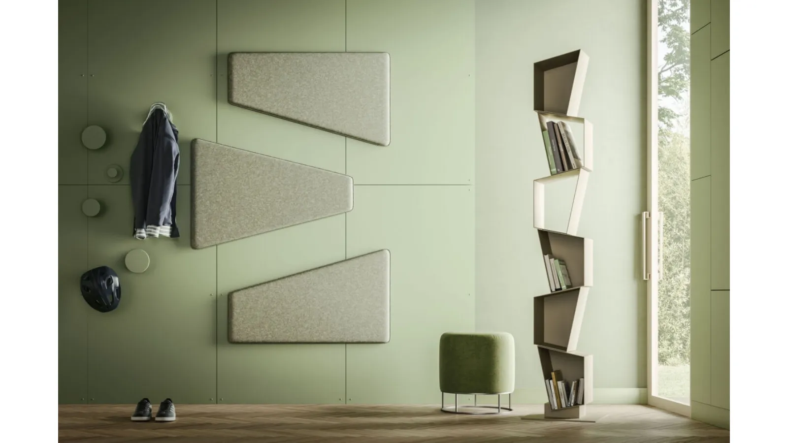 Modular bookshelf Su made of irregular metal polygons by Ronda Design