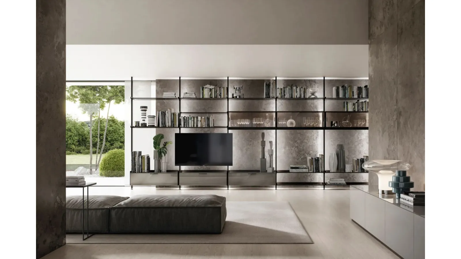 Ceiling-mounted Venere bookshelf by Doal