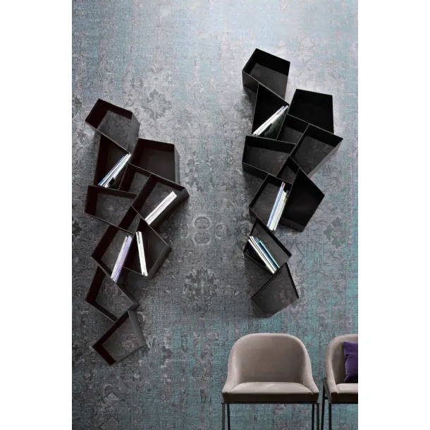 W Su Line wall shelf composed of irregular metal polygons by Ronda Design