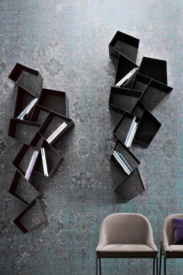 W Su Line wall shelf composed of irregular metal polygons by Ronda Design