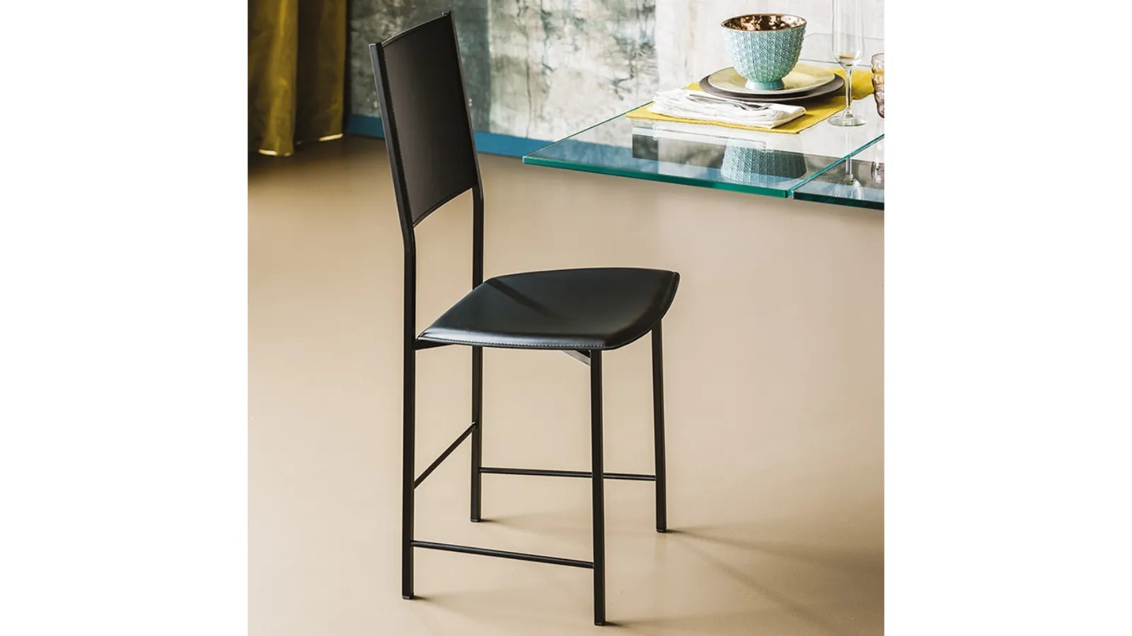 Chair with steel frame and leather seat Alessia by Cattelan Italia
