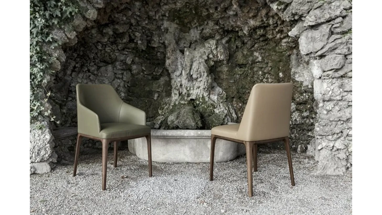 Amanda chair with wooden frame and leather seat by Alivar