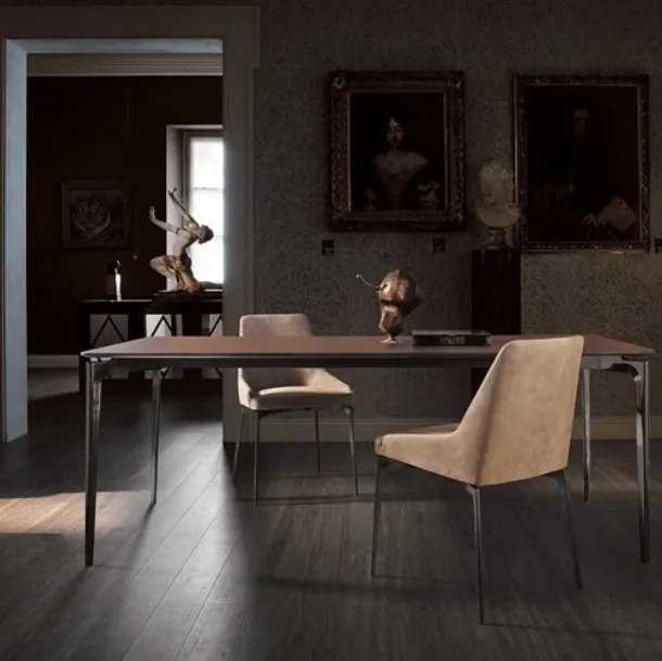 Annika chair with metal legs and suede leather upholstery by Alivar