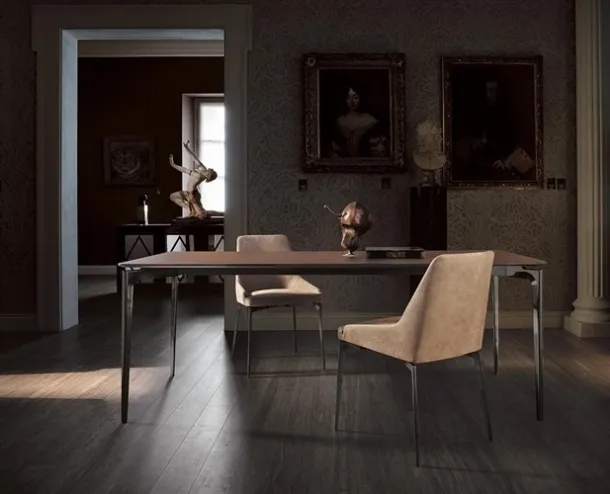Annika chair with metal legs and suede leather upholstery by Alivar