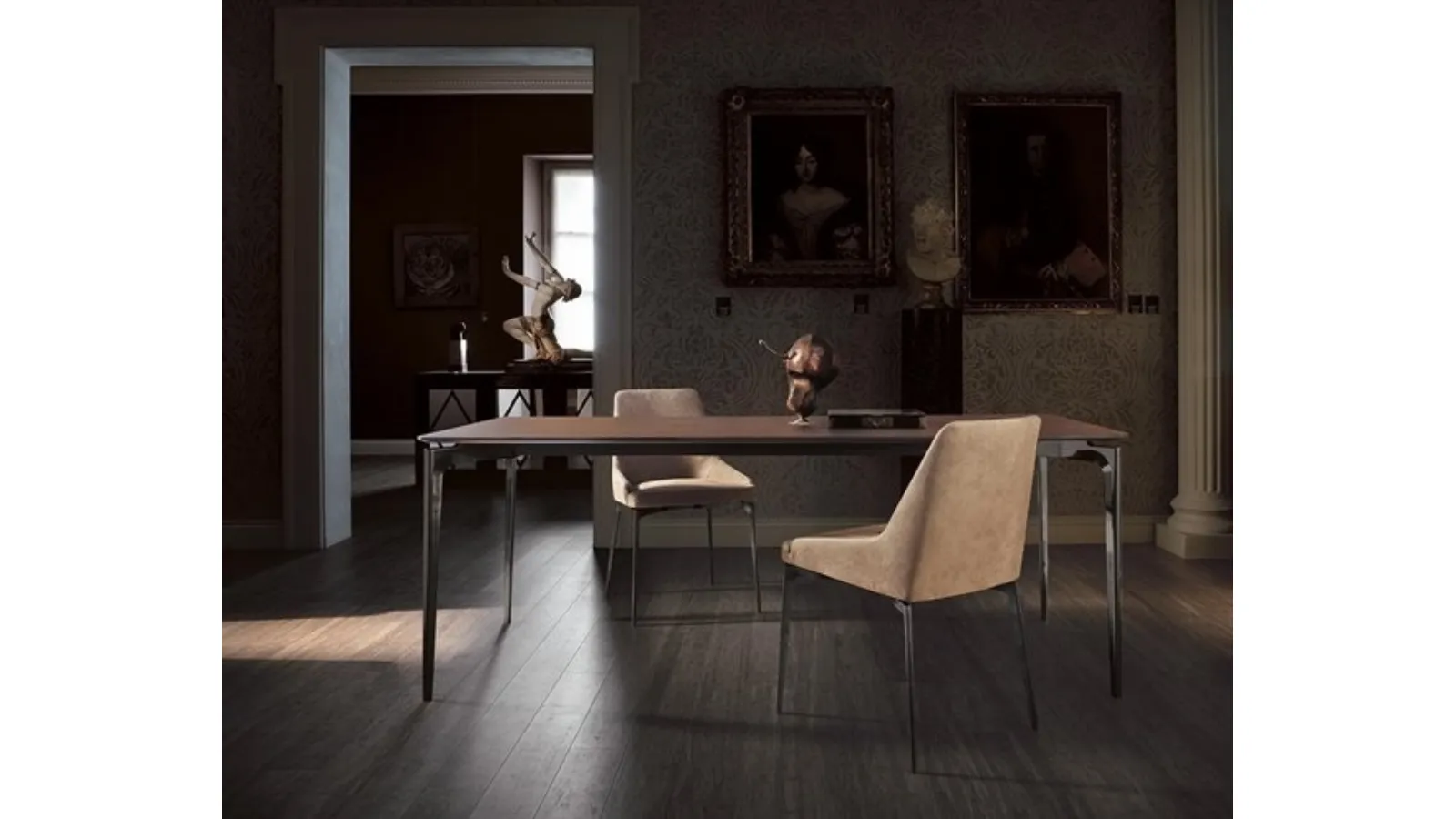 Annika chair with metal legs and suede leather upholstery by Alivar