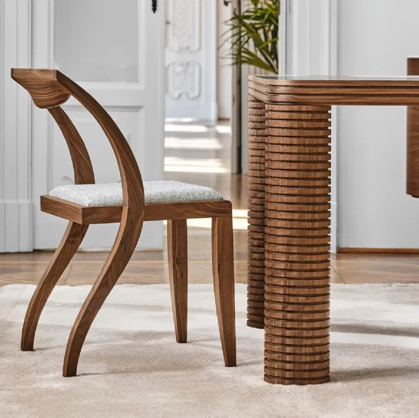 Solid wood design chair with upholstered seat and Arlekin fabric upholstery by Porada