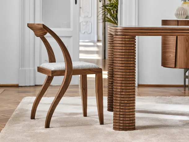 Solid wood design chair with upholstered seat and Arlekin fabric upholstery by Porada
