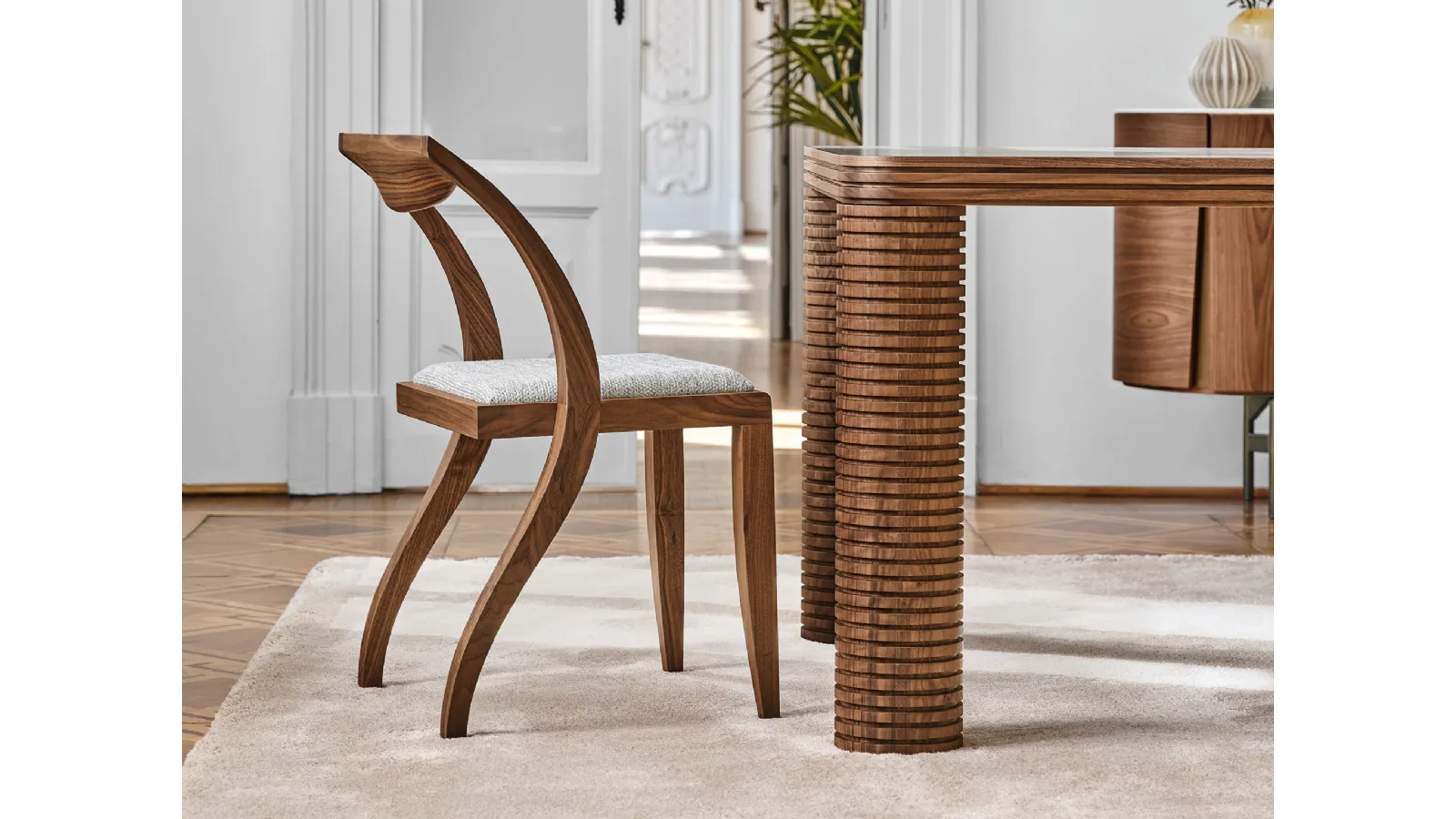 Solid wood design chair with upholstered seat and Arlekin fabric upholstery by Porada