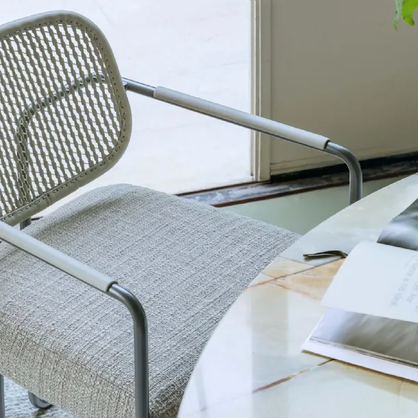 Arno chair with woven leather backrest and fabric seat by Natevo