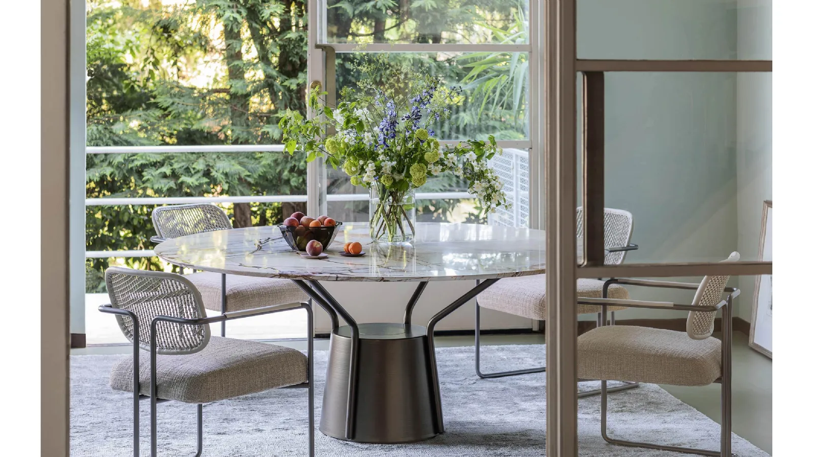 Arno chair with woven leather backrest and fabric seat by Natevo
