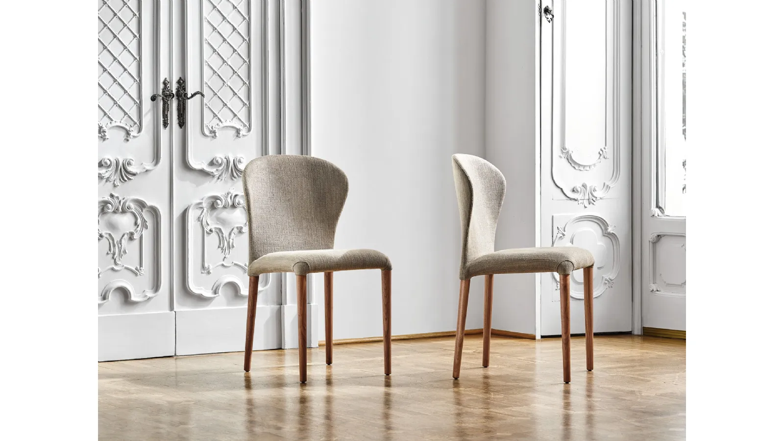 Solid wood chair upholstered in Astrid fabric by Porada