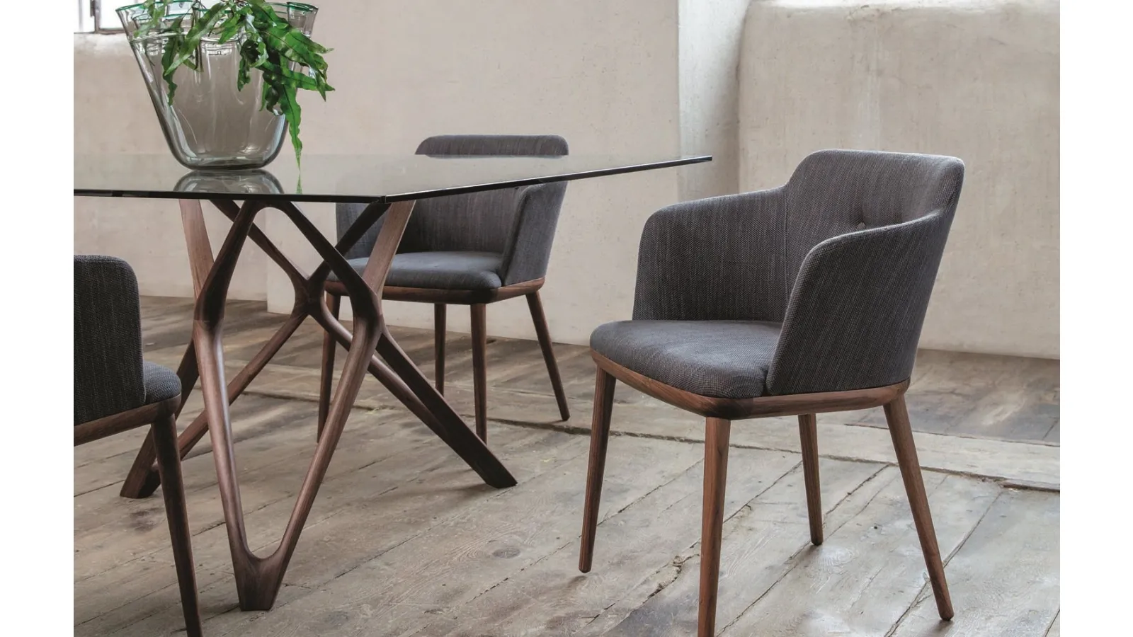 Celine armchair with fabric upholstery and solid wood frame by Porada