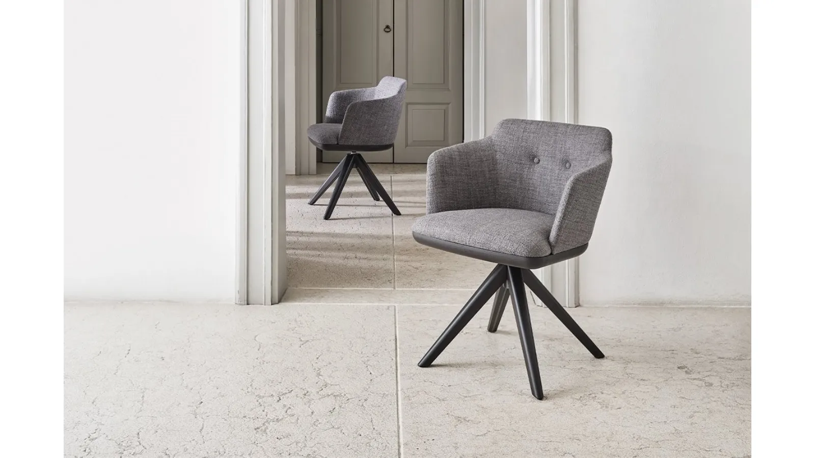 Celine armchair in fabric with swivel base in solid wood by Porada