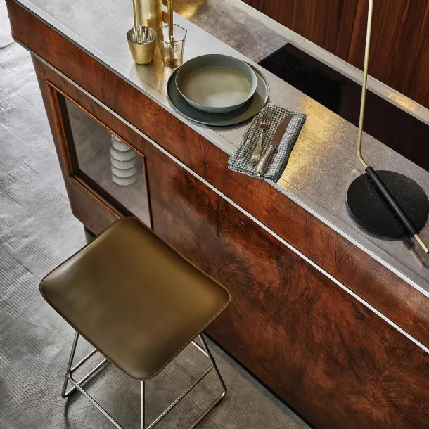 Echoes SH Stool with Leather Seat and Metal Base by Flexform