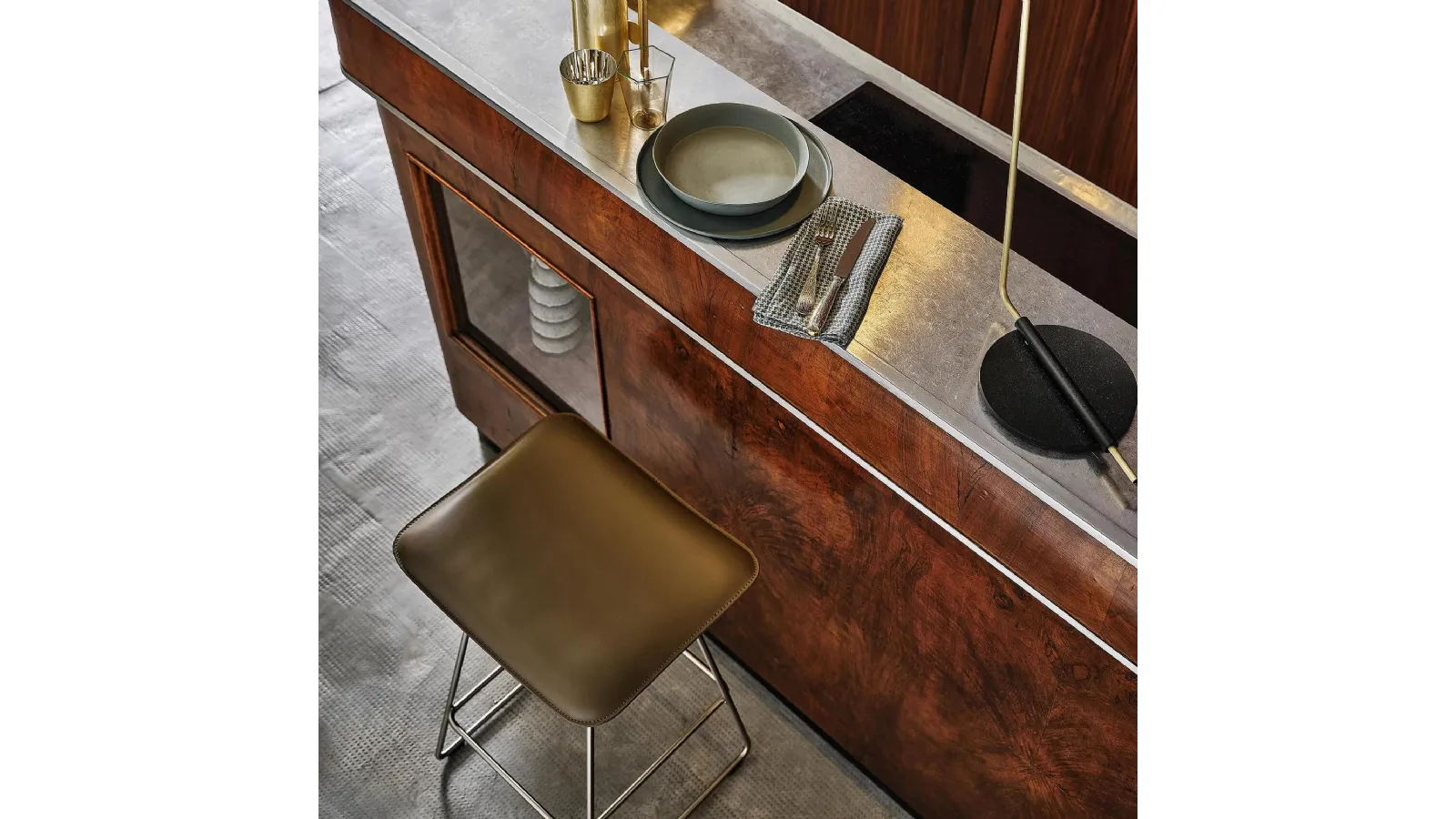 Echoes SH Stool with Leather Seat and Metal Base by Flexform
